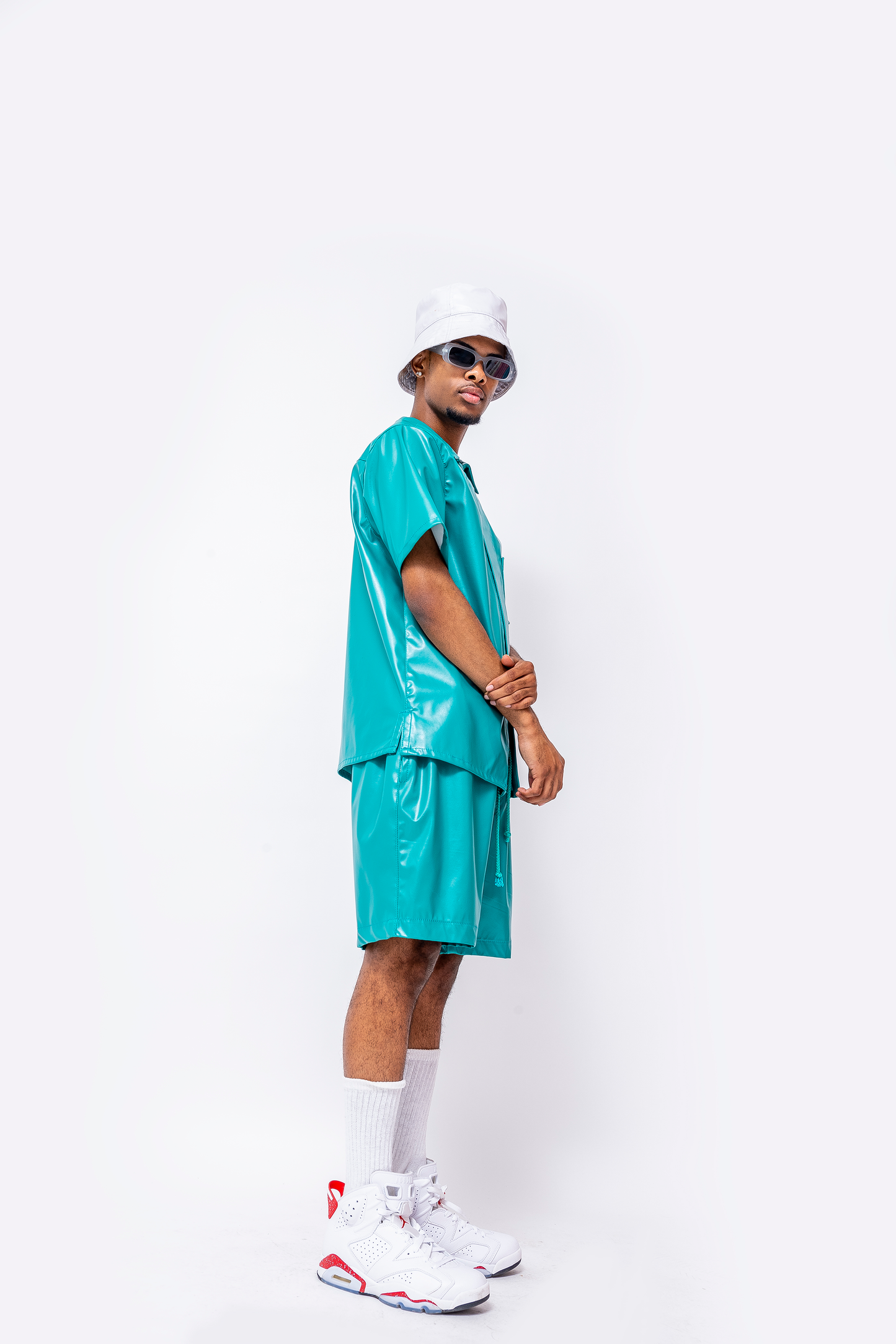 Turquoise Leather Shorts