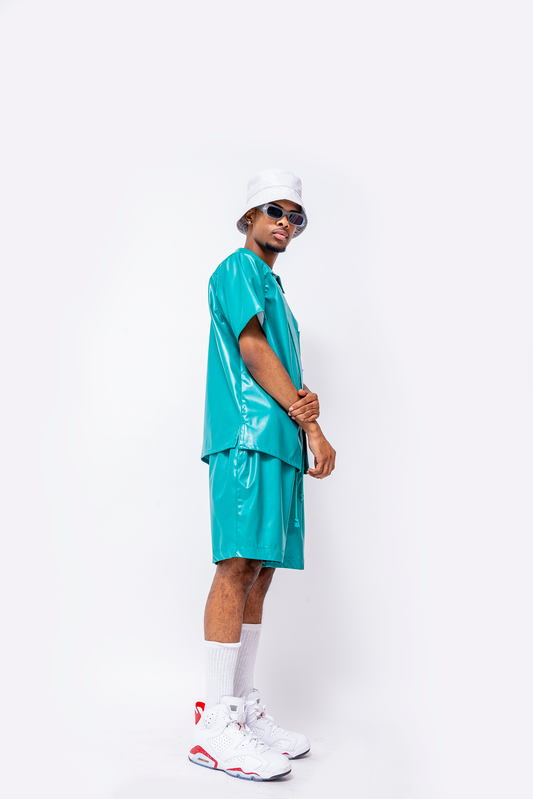 Turquoise Leather Shorts